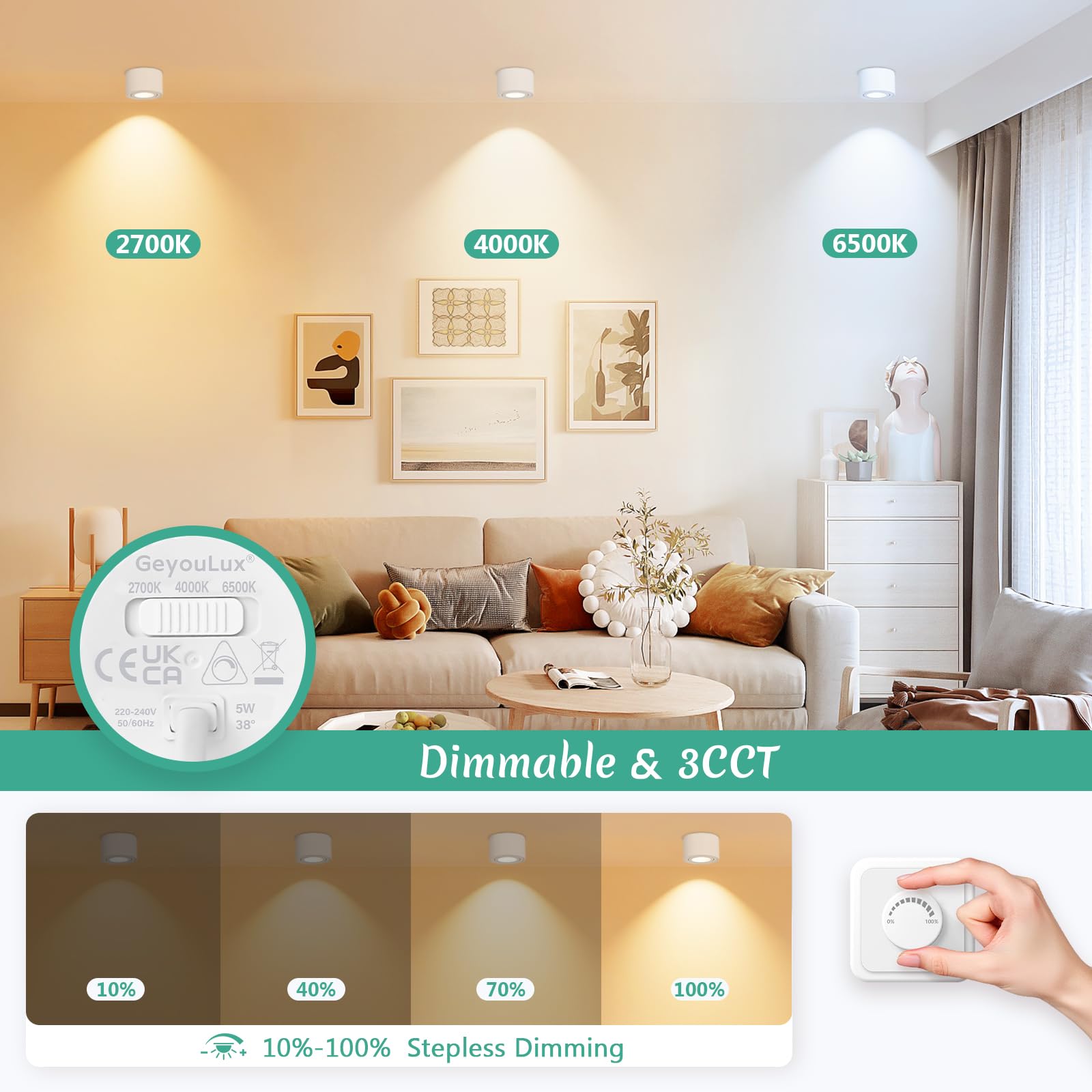 GeyouLux LED Module 230V Ultraplat ø50x23mm Pour Spot Encastrable - 5W 500LM IP44 Angle de Rayonnement 38° Blanc Chaud Blanc Naturel Froid Dimmable - Ampoule de Remplacement MR16/GU10 - Lot de 10