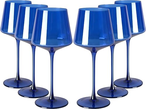 Juego de 6 copas de vino azules, copas de vino de colores, regalo para ella, esposa, mamá amiga, copas de vino cuadradas, vasos altos de estilo