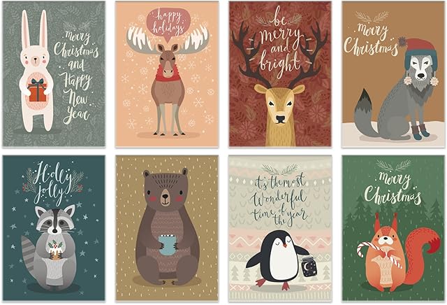 40 x Eco Friendly Christmas Cards made from Recycled Paper with Envelopes. (Christmas Animals)