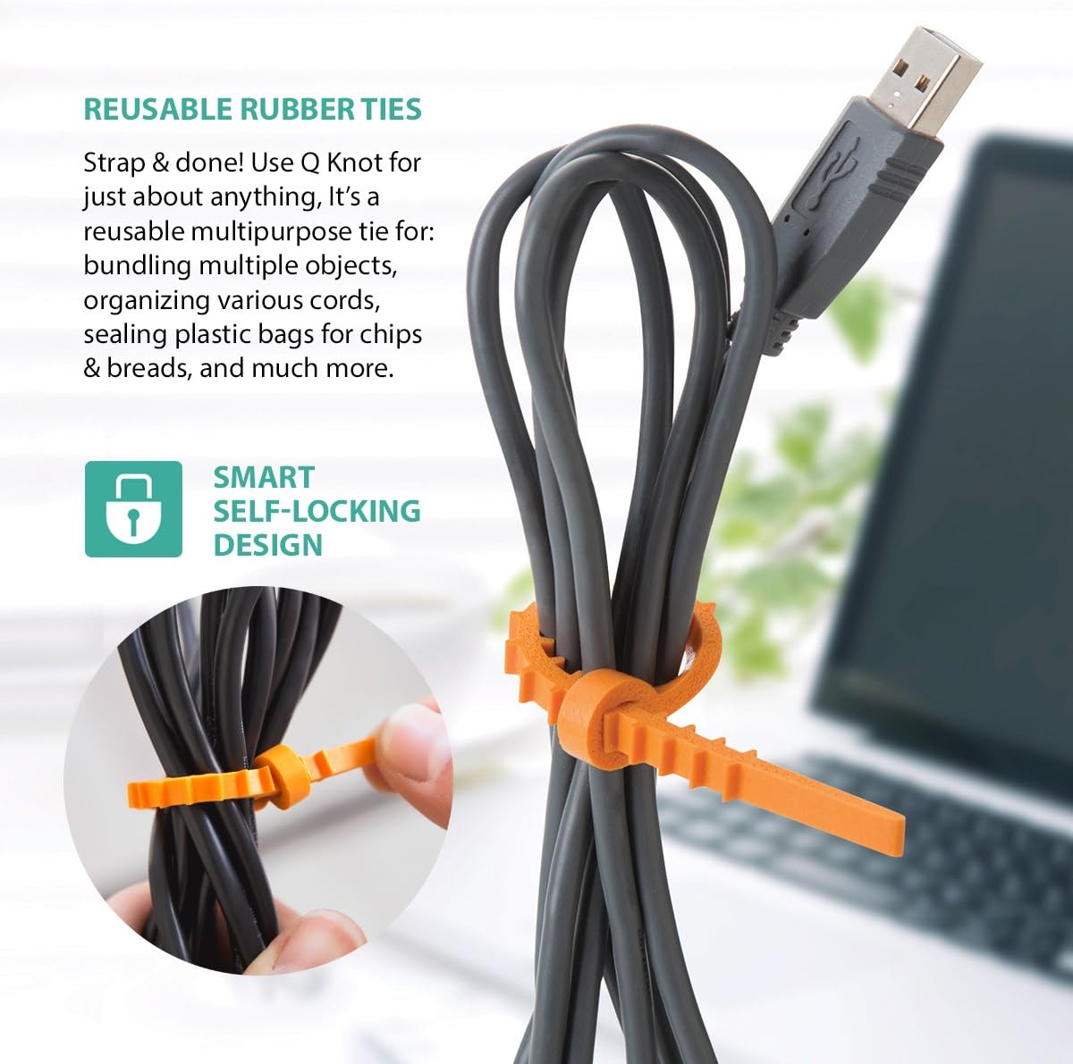 UT Wire UTW-QP24-02-2PK UTW-QP24-02 Reusable Cable Ties, 2 Pack, Q Knot Plus