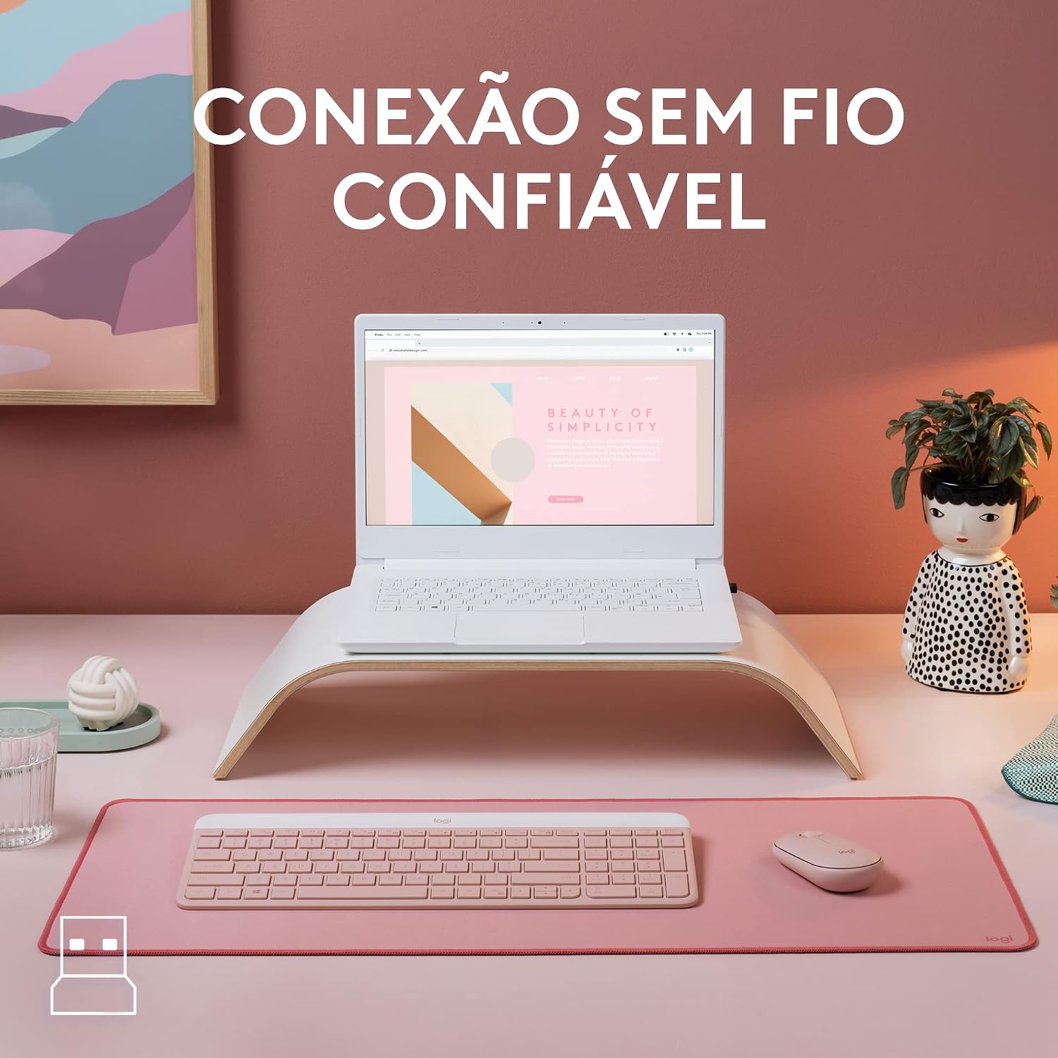 Combo Teclado e Mouse sem fio Logitech MK470 com Design Slim, Digitação e Clique Silencioso, Mouse Ambidestro, Conexão USB e Pilhas Inclusas - Rosa