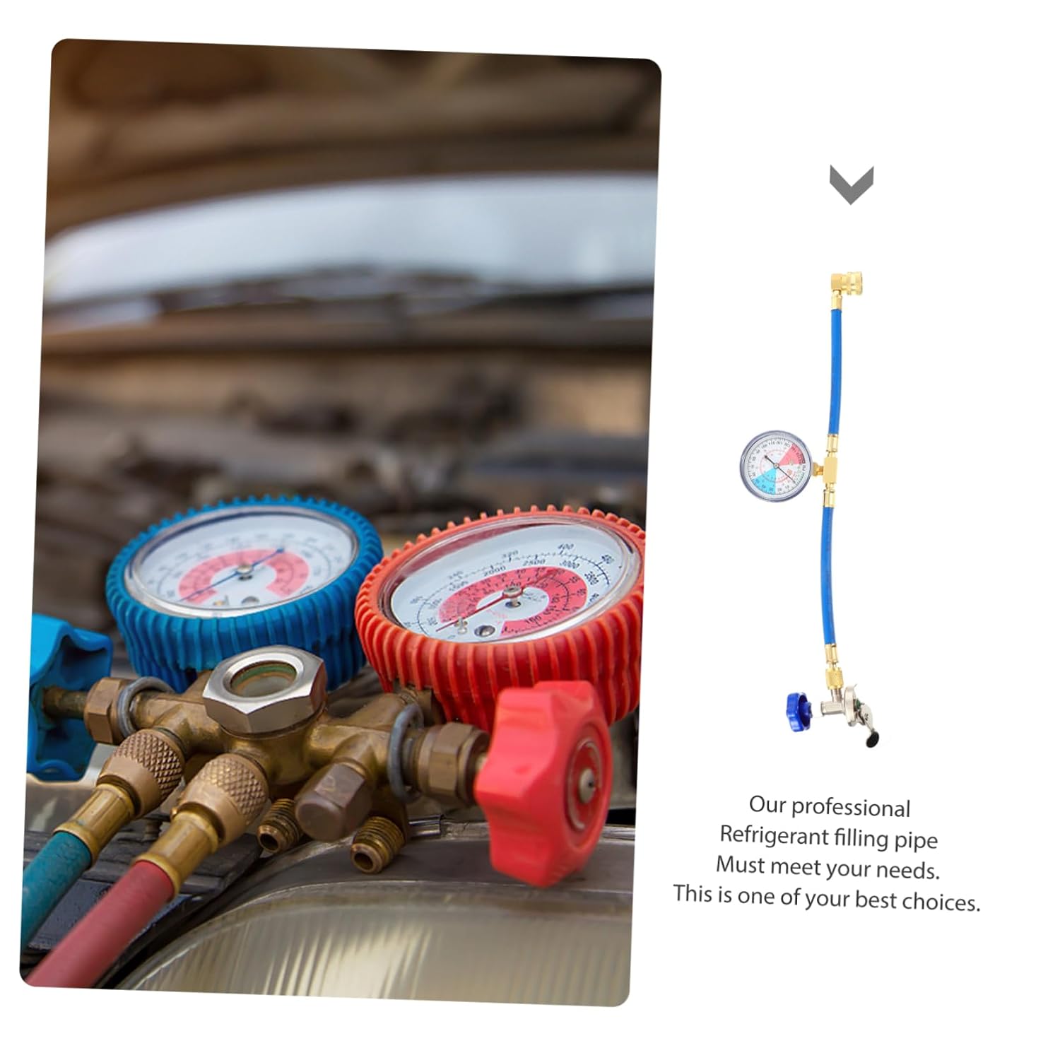 INOOMP Charging Hose with Gauge for Refrigerants Durable Filling Tube Easy to Install Accurate Low Side Pressure Tester for Vehicle