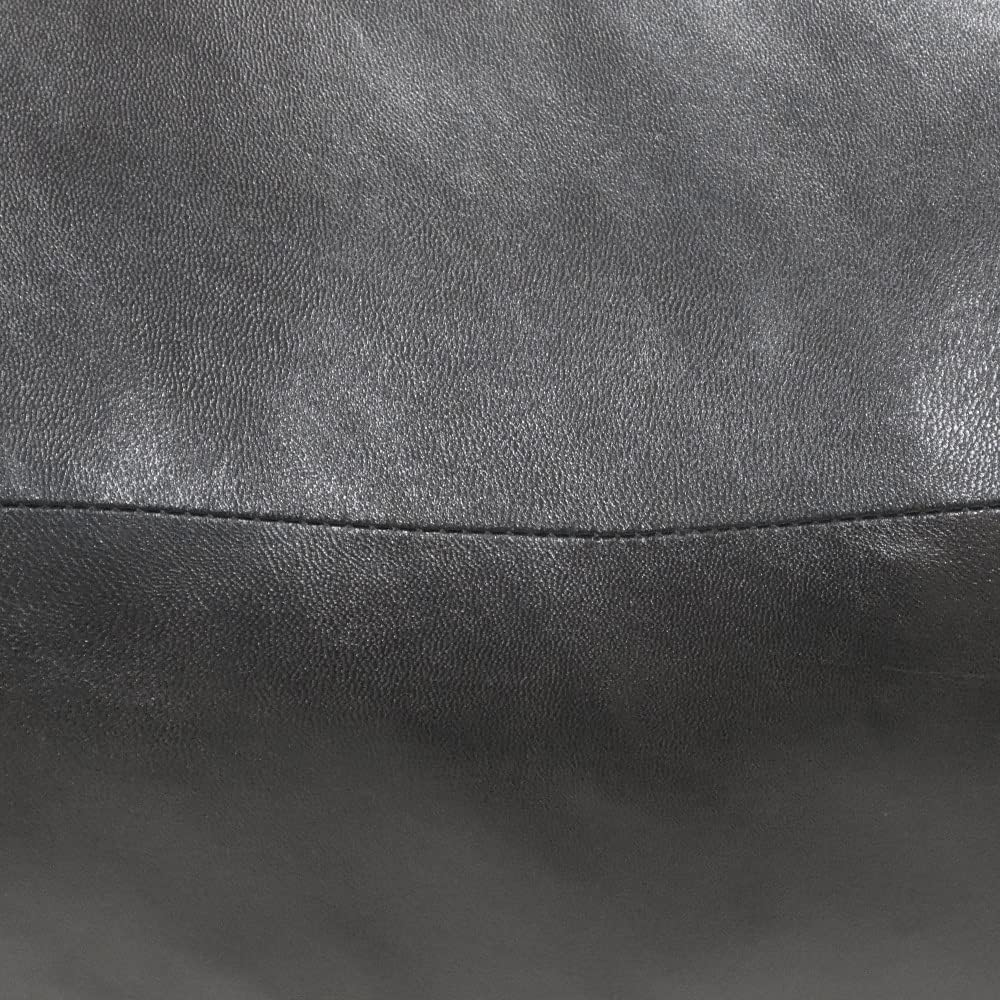 Rugsotic Carpets Square Shaped Goat Leather Handmade Eco-Friendly Black Pouf - 18" x 18" x 18", Plain Solid, Recycled Cotton Filled Stuffed Seating PF12