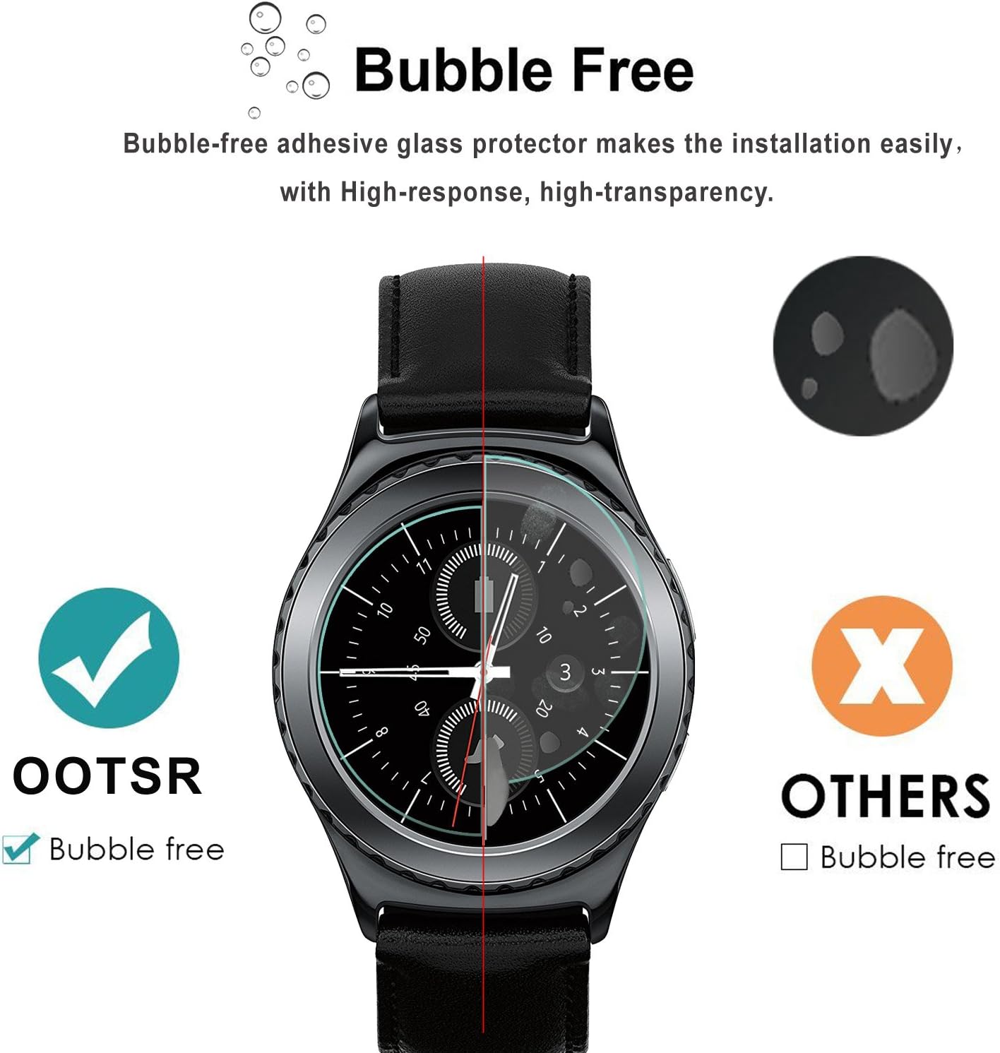 OOTSR (3 Pack) Screen Protector for Samsung Gear S2, Tempered Glass Screen Protector for Samsung Gear S2 Classic/Gear Sport [Crystal Clear] [Anti-Scratch]