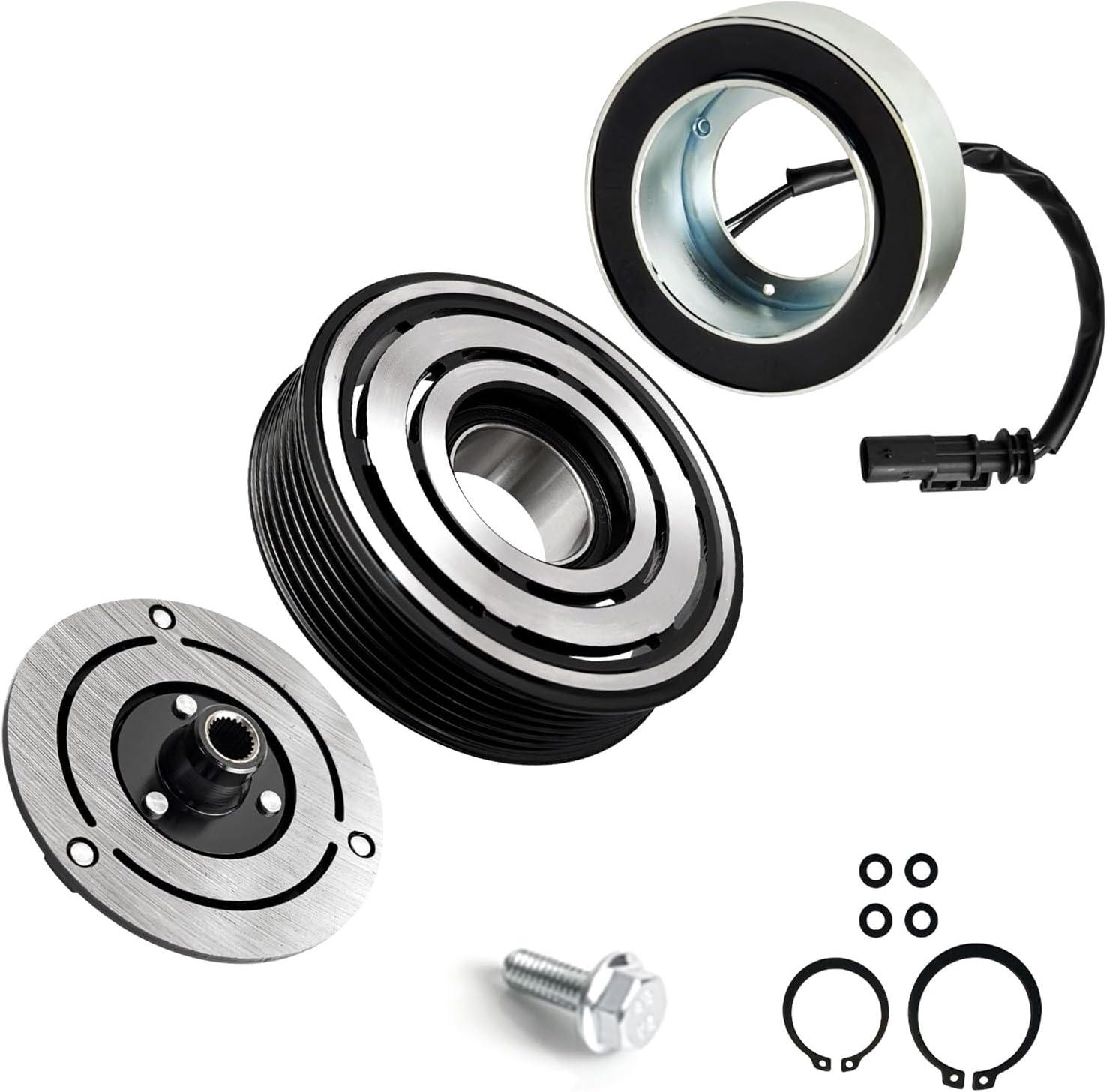 A/C Compressor Clutch Assembly Kit Plate Pulley Bearing Coil Replacement for Chevy Cruze 2012-2016 L4 1.8L, 2014-2015 2.0L, Air Conditioning Compressor Clutch Coil Auto Kit for Cruze Limited 2016 1.8L