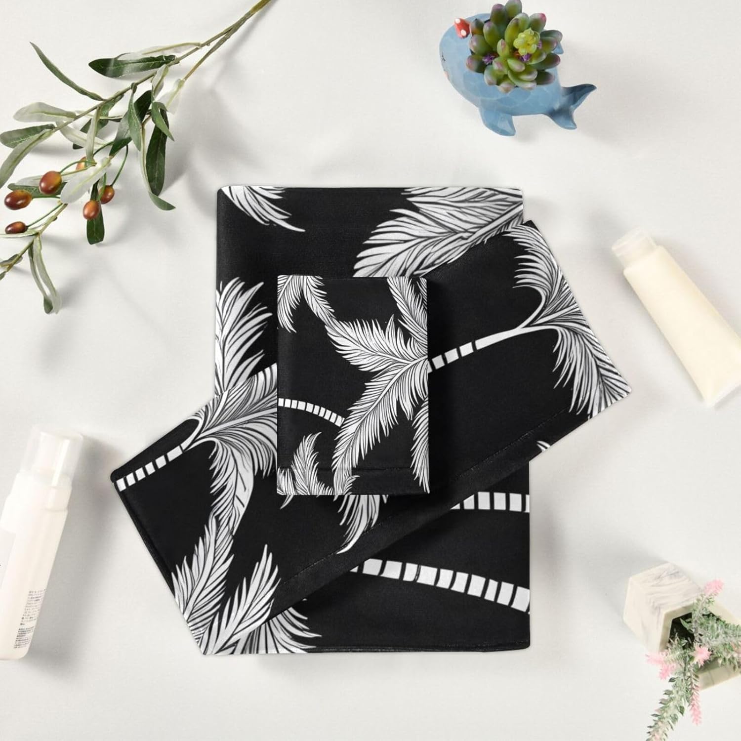 Bath Towels 3PCS Hawaiian Palm Tree Black Bathroom Towel for Face Hand Absorbent Washcloth for Gym Bathing Home Shower