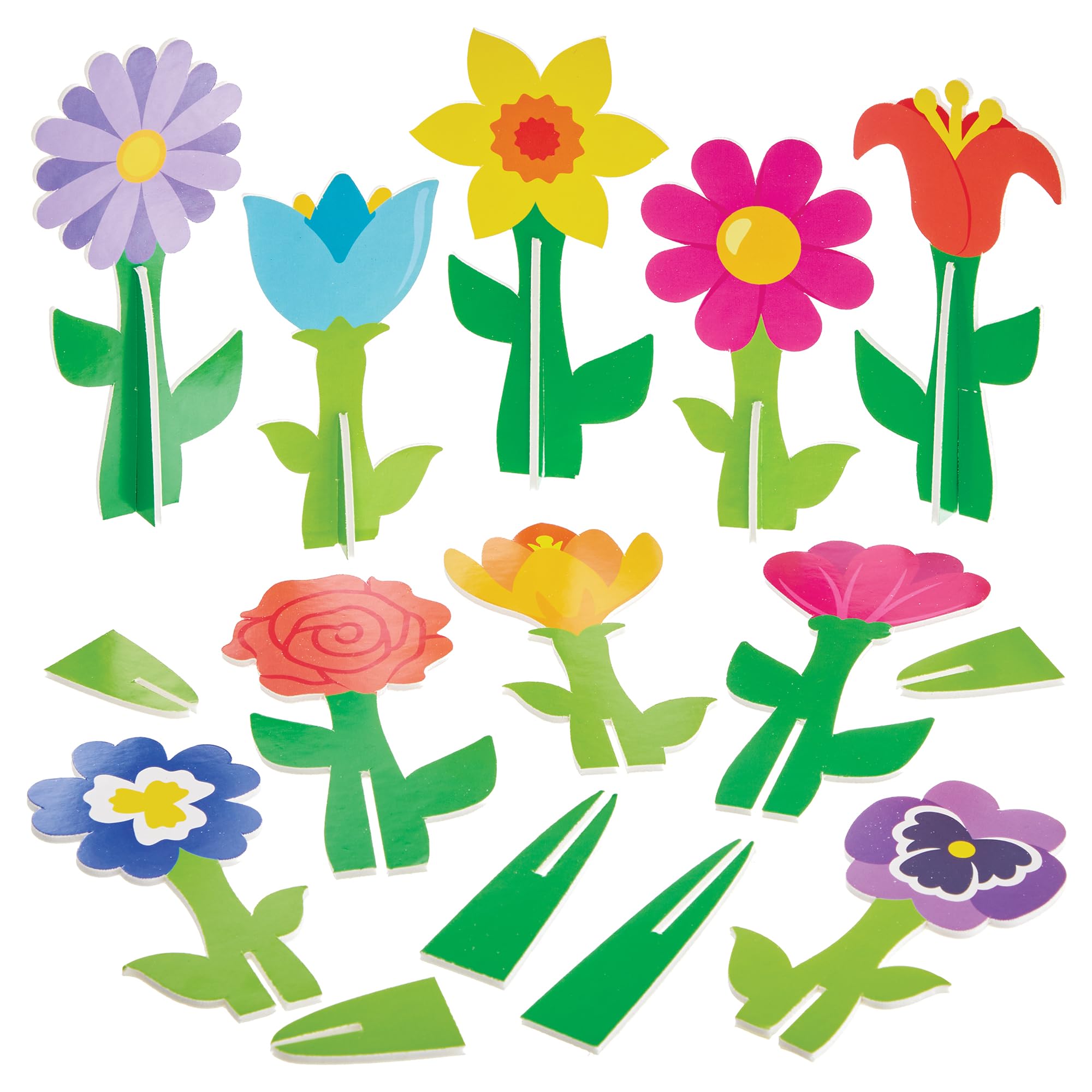 Baker Ross FN378 3D Stand-up Flowers - Pack of 20, Flowers for Displays, Springtime Displays