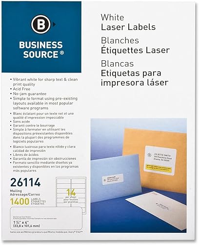 Business Source Etiquetas de correo láser blancas - Paquete de 1400