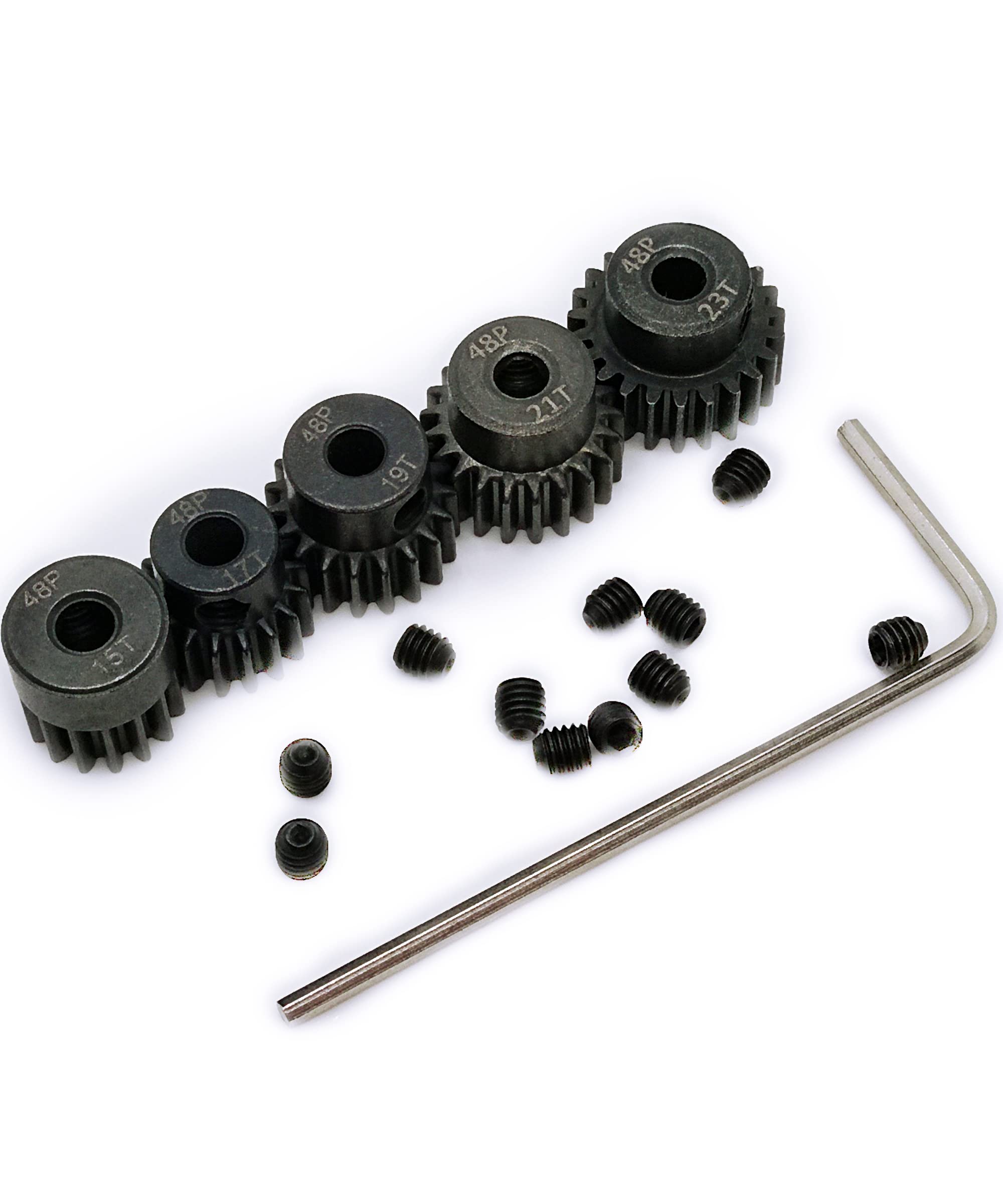 HOPLEX 48P Pinion Gear Set Hardened Metal 15T 17T 19T 21T 23T with Screwdriver for 3.175mm Shaft 1/10 RC Brushless Brush Motor