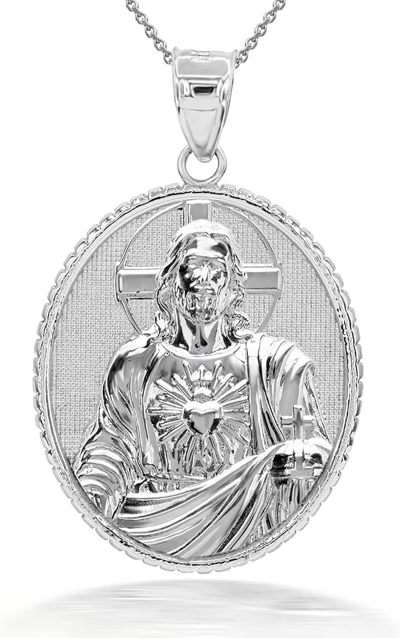 Claddagh Gold Religious Jewelry 925 Sterling Silver Sacred Heart Of Jesus Christ Oval Medal Pendant Necklace - Choice of Pendant Only or Chain Length