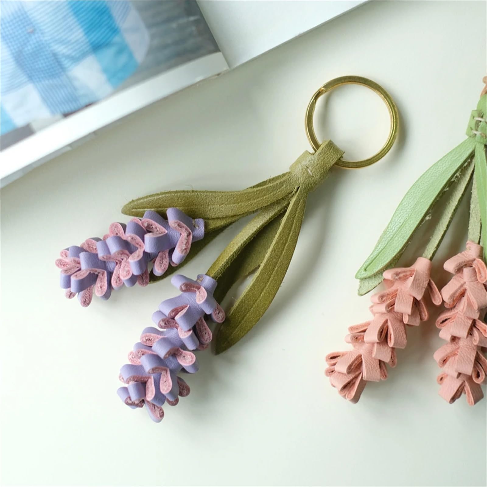 Abalorio de lavanda cuero vaca for bolso mujer, llavero moda, decoración mano obra exquisita