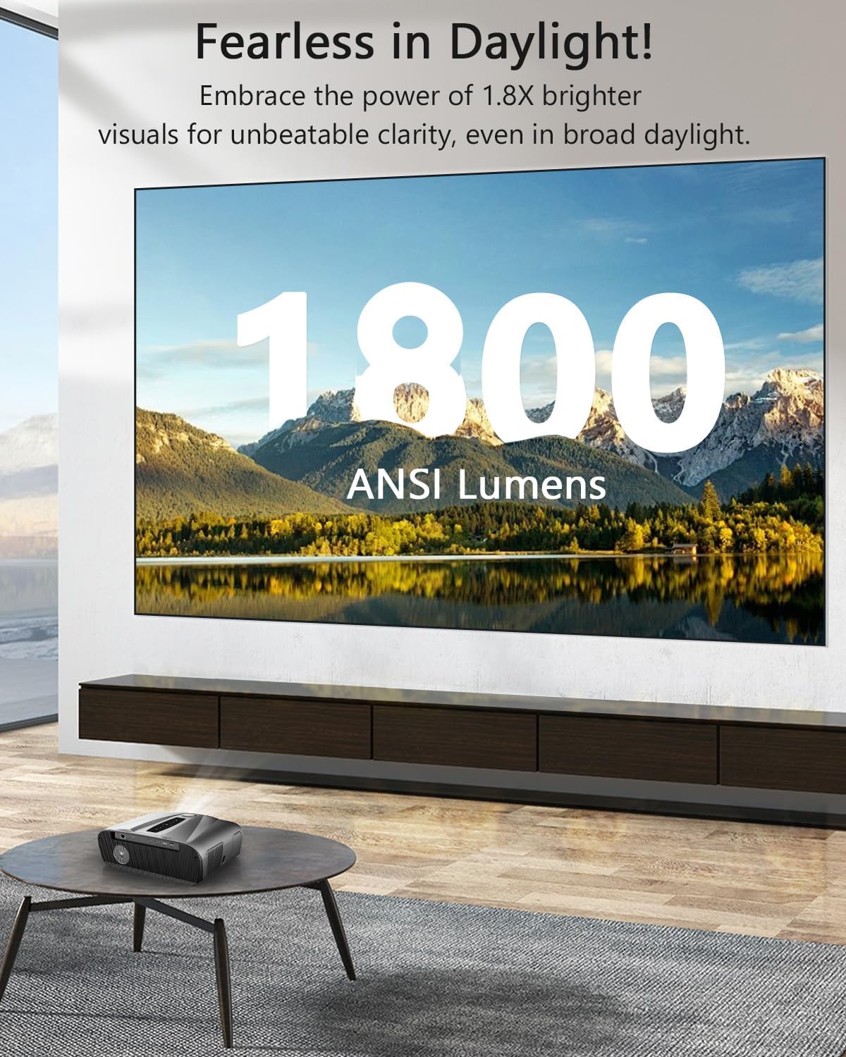 Karaoke Daytime Projector 1800 ANSI 4K Smart Daylight Projector with ToF+CMOS Laser Autofocus, 1.2 Short Throw, HDMI ARC, Android TV Dual Mircophone NFC for Bright Room Home Theater Business Streamlined image 3 of 7 B0F2SM2QD5