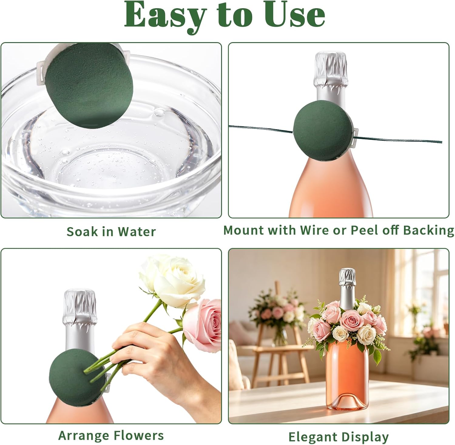 YuGtcen 12 Pack Mini Floral Foam, Green Flower Foam Holder with 1 Roll Wire image 5