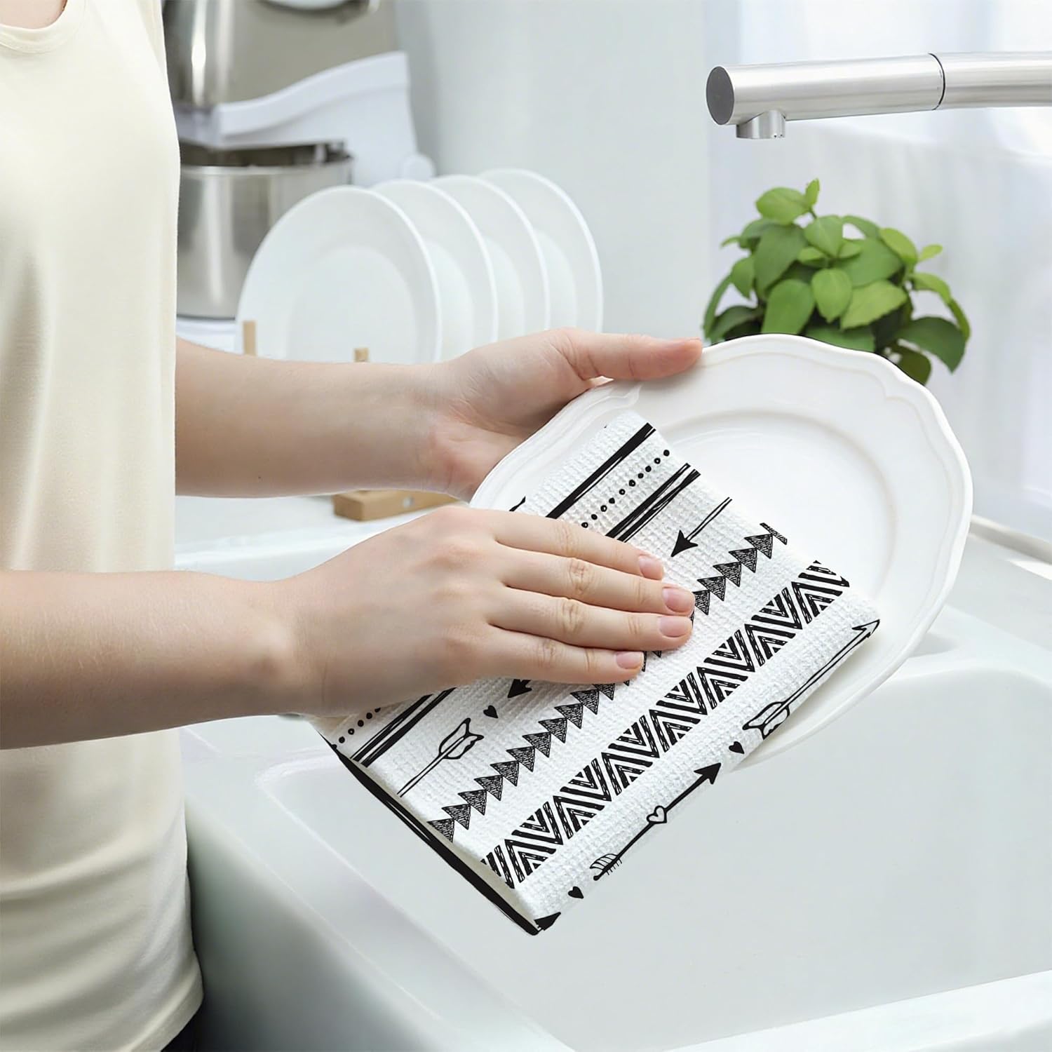 2 Pack Hand Towels Tribal Vintage Black and White Pattern Kitchen Towels Absorbent Decorative Abstract Towel Set for Drying,Cleaning,Cooking,Bathroom,Holiday 16x24 Inches - Image 5