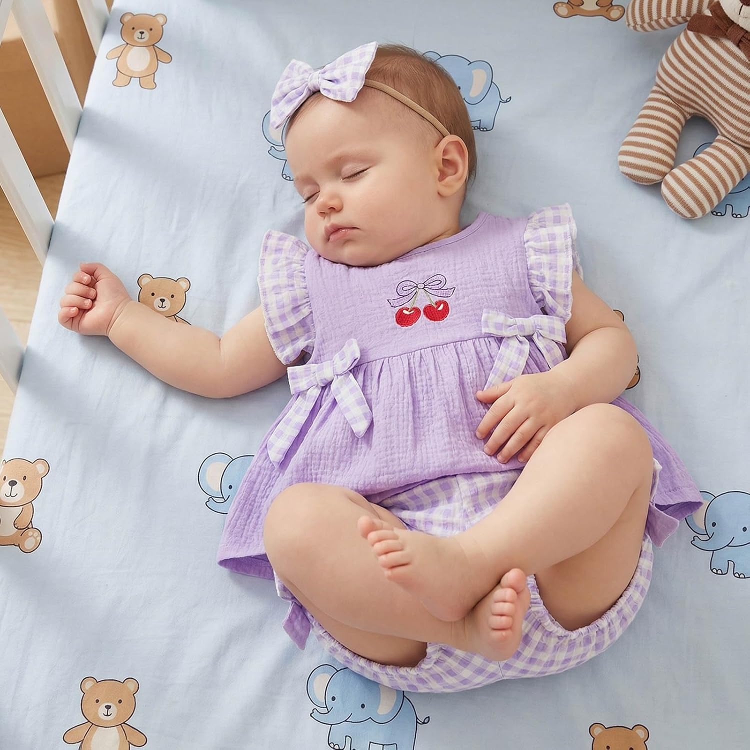 Toddler Baby Girl Outfits Plaid Flying Sleeve Ruffle Tops Shorts Sets and Headband Infant Baby Girl Summer Clothes