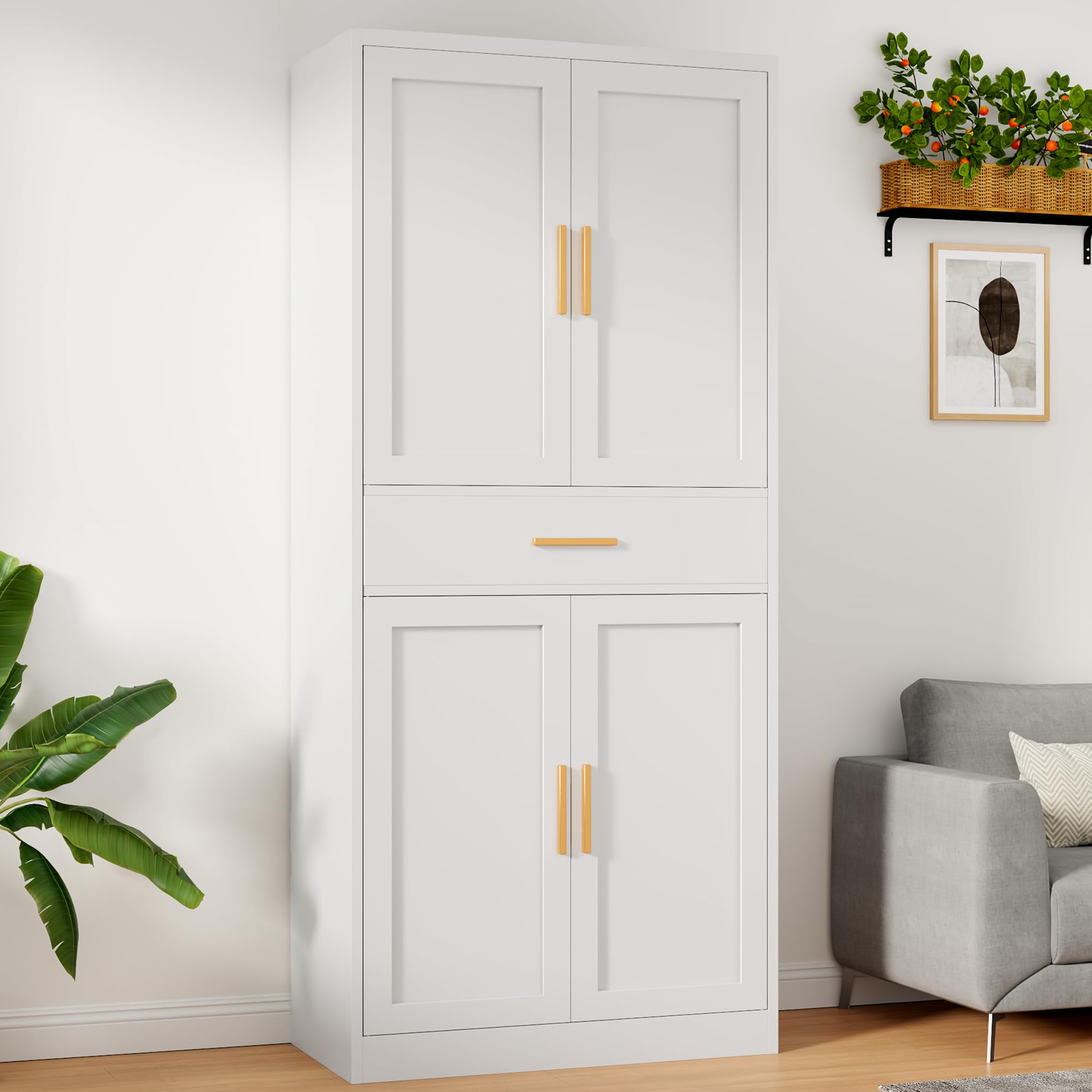 Condition photo showing Good Condition for metal cabinet, 71” garage storage cabinet with doors and adjustable shelves (white, 1 drawer) box 1/2