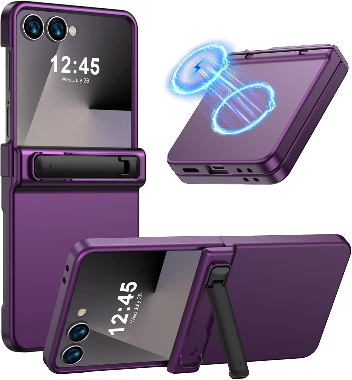 KJSK for Samsung Galaxy Z Flip 7 Case,Built-in Kickstand,Slim Shockproof Matte Protection,Anti Yellowing,Built-in Hinge Protection,Purple