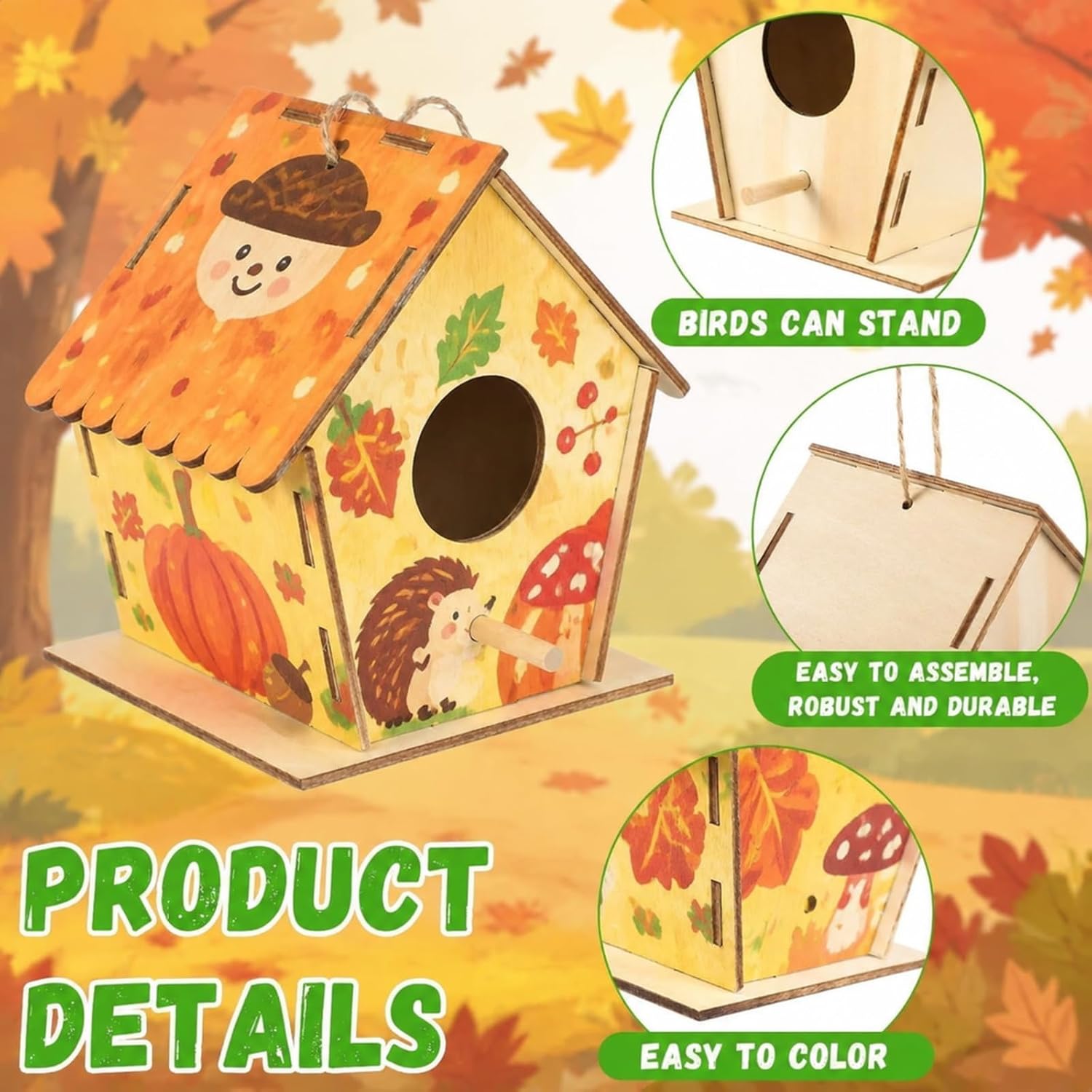 DoubleFill 24 Pack 4.3" Wooden Bird Houses Bulk for Kids with Front Perch image 3