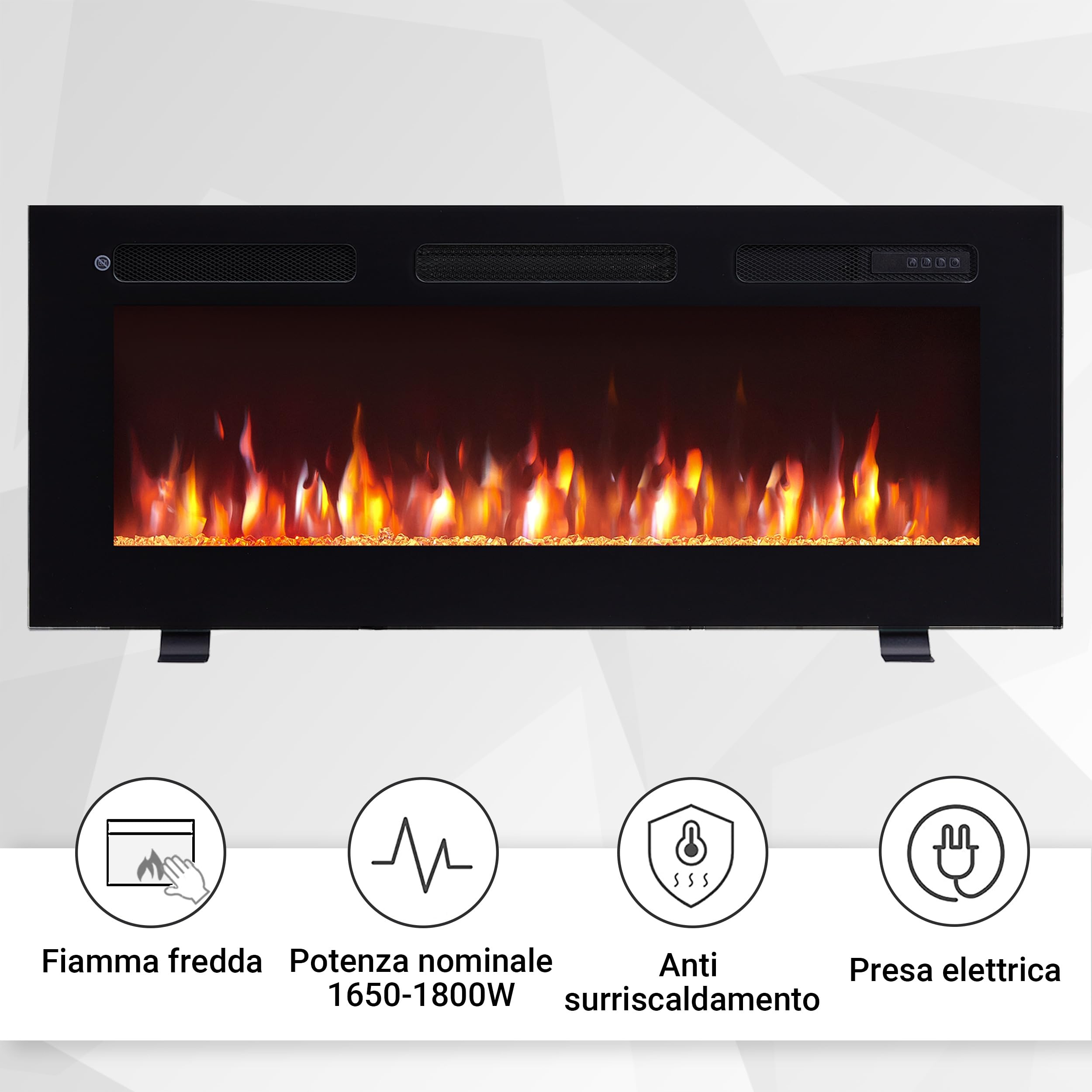 BALDERIA camino elettrico Leif 40"| Caminetto elettrico a pavimento o a muro con riscaldamento 2000 W | Effetto fiamma 3D | Focolare a terra o a parete con telecomando, timer, termostato | Nero