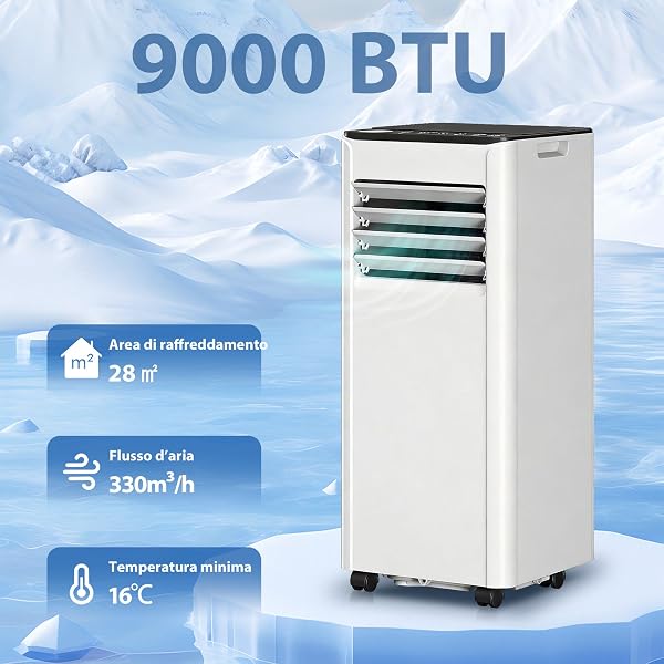 HOMCOM Condizionatore Portatile 9000BTU 2.6kW 4 in 1 Raffreddamento Deumidificazione, Ventilatore, Modalità Sleep, WIFI, Alexa/Google Voce, Telecomando, Touch, Display LED, ClasseA, Timer 24H per 28m² - 3