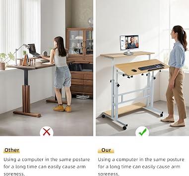 FAHKNS Small Standing Desk with Wheels, Portable Standing Desk, Adjustable Height & Tiltable Tabletop Mobile Stand Up Desk for Home Reading Desk and Office Work