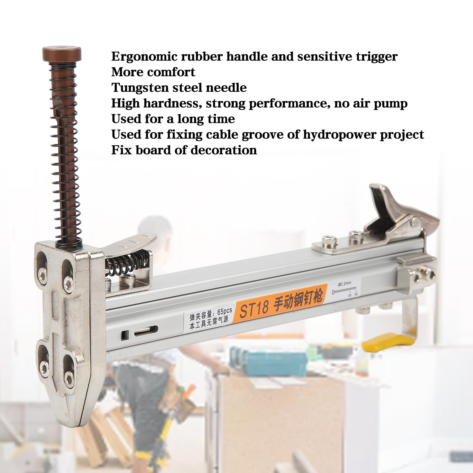 Manual Nailer, Aluminum Alloy Material, with Touch Switch Design, Ergonomic, Tungsten Steel Needle Manual Nail Gun, for Repairing Cable Grooves in Hydroelectric Projects