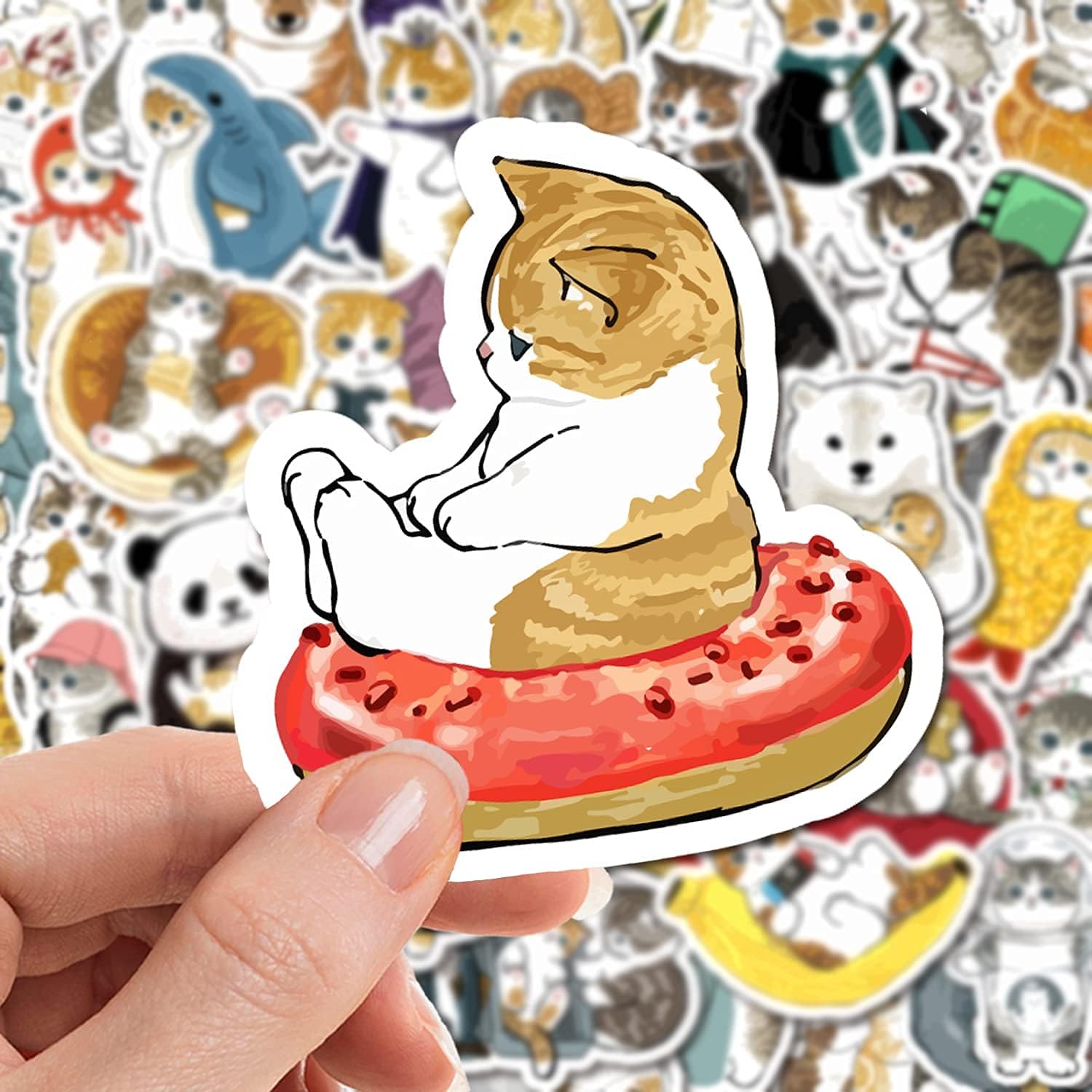 Cute Cat Stickers | 100 PCS | Vinyl Waterproof Stickers for Laptop,Guitar,Motorcycle,Bike,Skateboard,Luggage,Phone,Hydro Flask, Gift for Kids Teen Birthday Party image 5