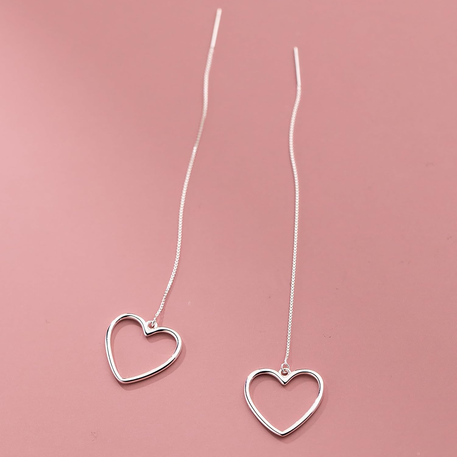 Heart Threader Drop Earrings for Women 925 Sterling Silver Love Chain Dangle Earrings Drops Minimalist Heart Tassel Dangle Earrings Long Chain Earring Wedding Birthday Mothers Day Jewelry Gift