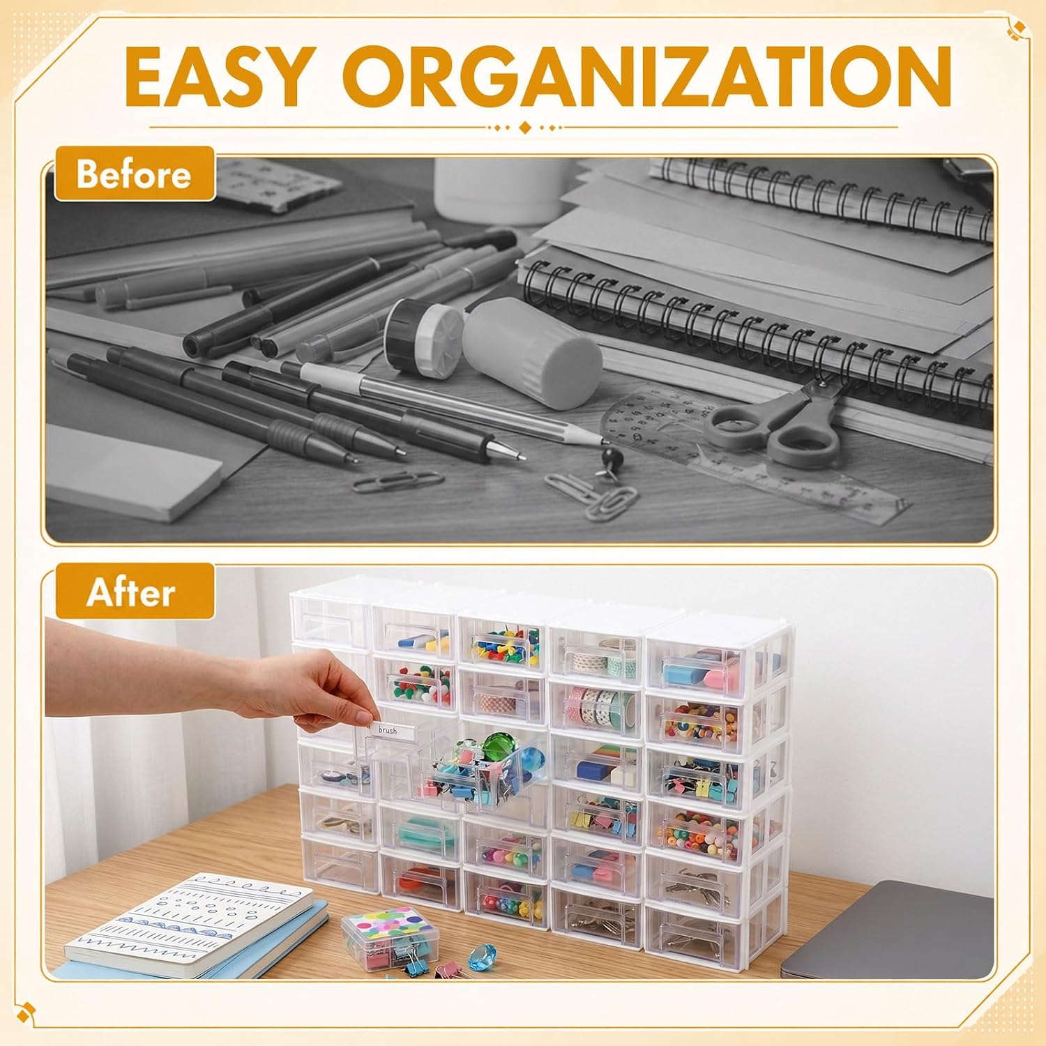 Novabright 30 Pcs Stackable Drawers Storage Plastic Drawers Small Parts Storage Organizers Bulk with Safety Stop Multi Purpose Cabinets for Hardware Parts Crafts Bead(4.33 x 3.86 x 1.89 Inches,White)