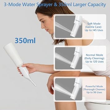 Portable Bidet for Travel - Rechargeable Electric Travel Bidet Peri Bottle with Adaptor & 3 Speed Modes, IPX7 Waterproof Portable Bidet for Women Men Baby Pregnancy Postpartum Personal Hygiene