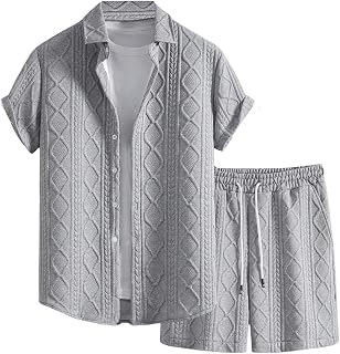 GORGLITTER Men's Vacation Summer Cruise Outfits 2 Piece Linen Shorts Sets | Beach All White Outfits, Short Sleeve Button Up Shirt, Matching Sets Clothing, Old Money Clothes
