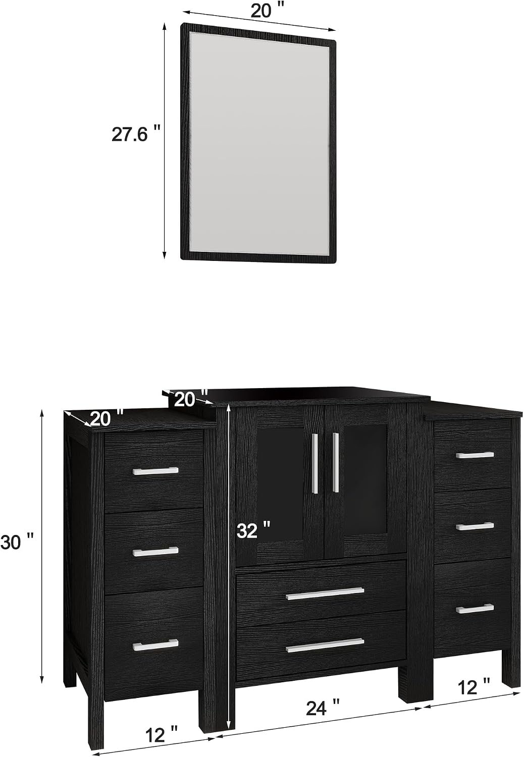 UEV 48" Black Bathroom Vanity with Sink Combo,2 Bathroom Storage Side Cabinets,Modern Bathroom Vanity Vessel Sink Combo,ORB Faucet and Drain Parts Included,Mirror Not Included(T44)