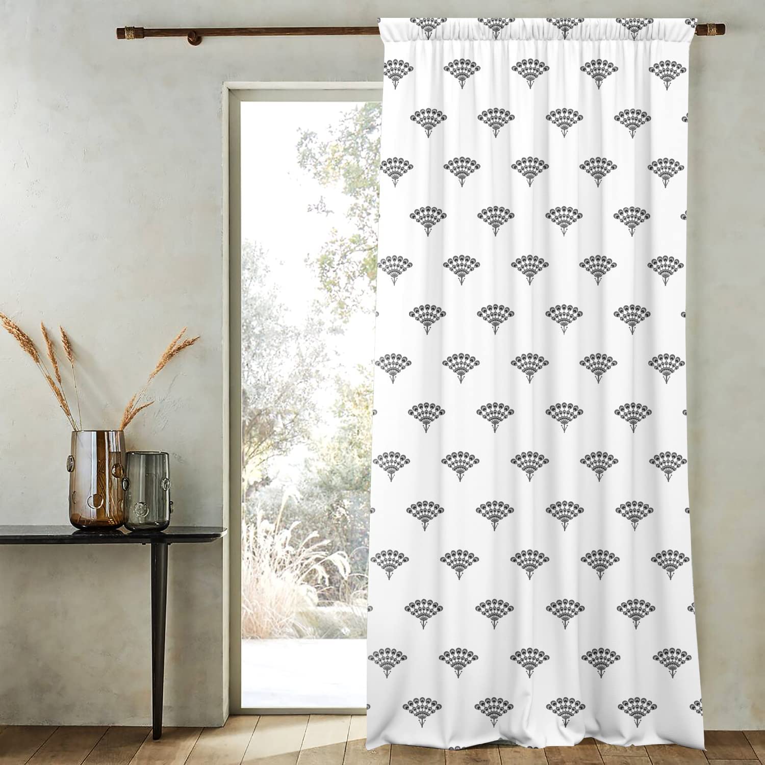 Kayra Decor 100% Polyester Eyelet Semi Blackout Glorious Fabric Allover Floral Door Curtain for Bedroom/Living Room (108" H X 54" W), Linen Pack of 1