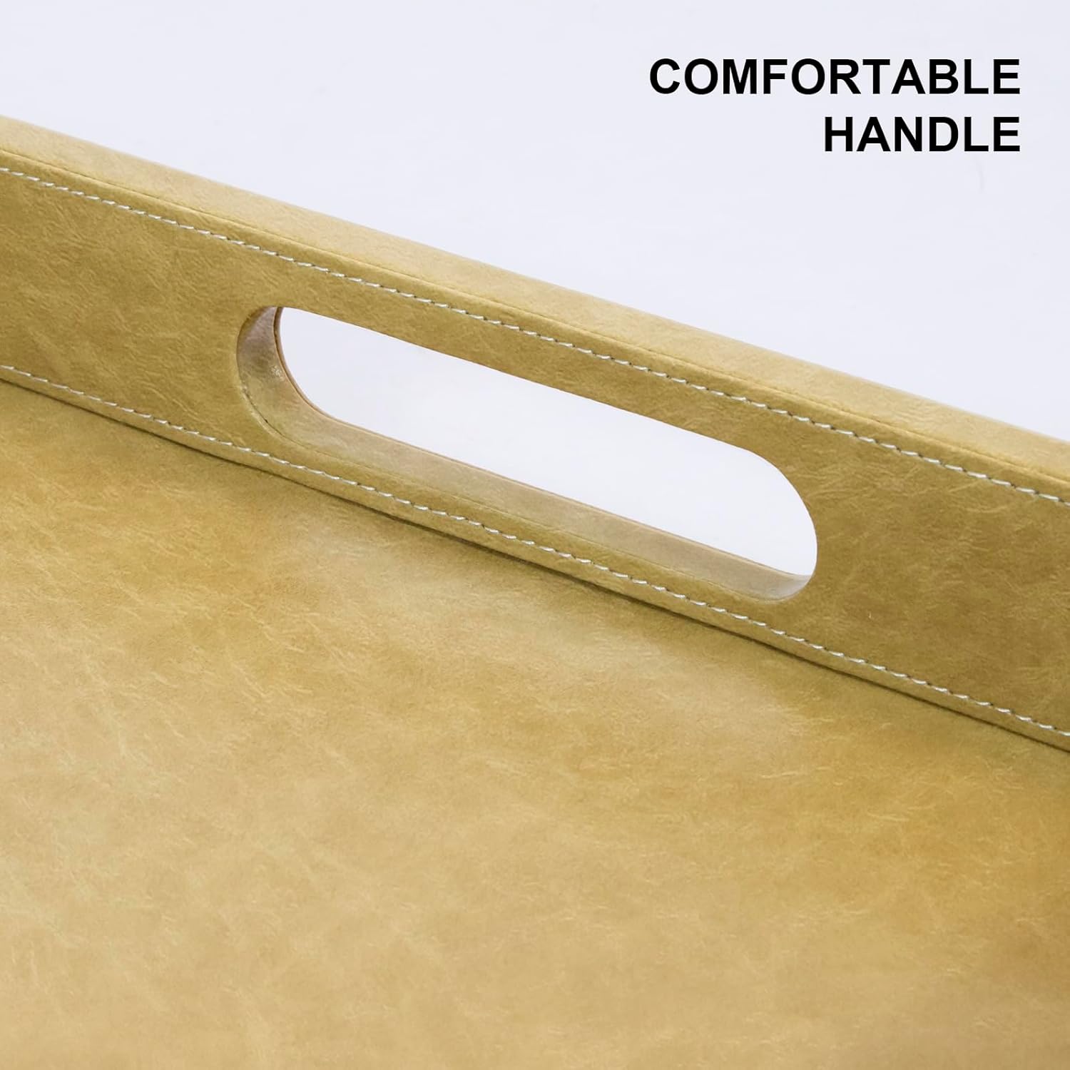 20 * 14 inches Leather Rectangle Serving Tray with Hole Handles,High-End Light Large Service Tray for Ottoman Tray, Tea, Food, Butler - Countertop, Kitchen,Family Dinner, Picnic (Brown) - Image 3