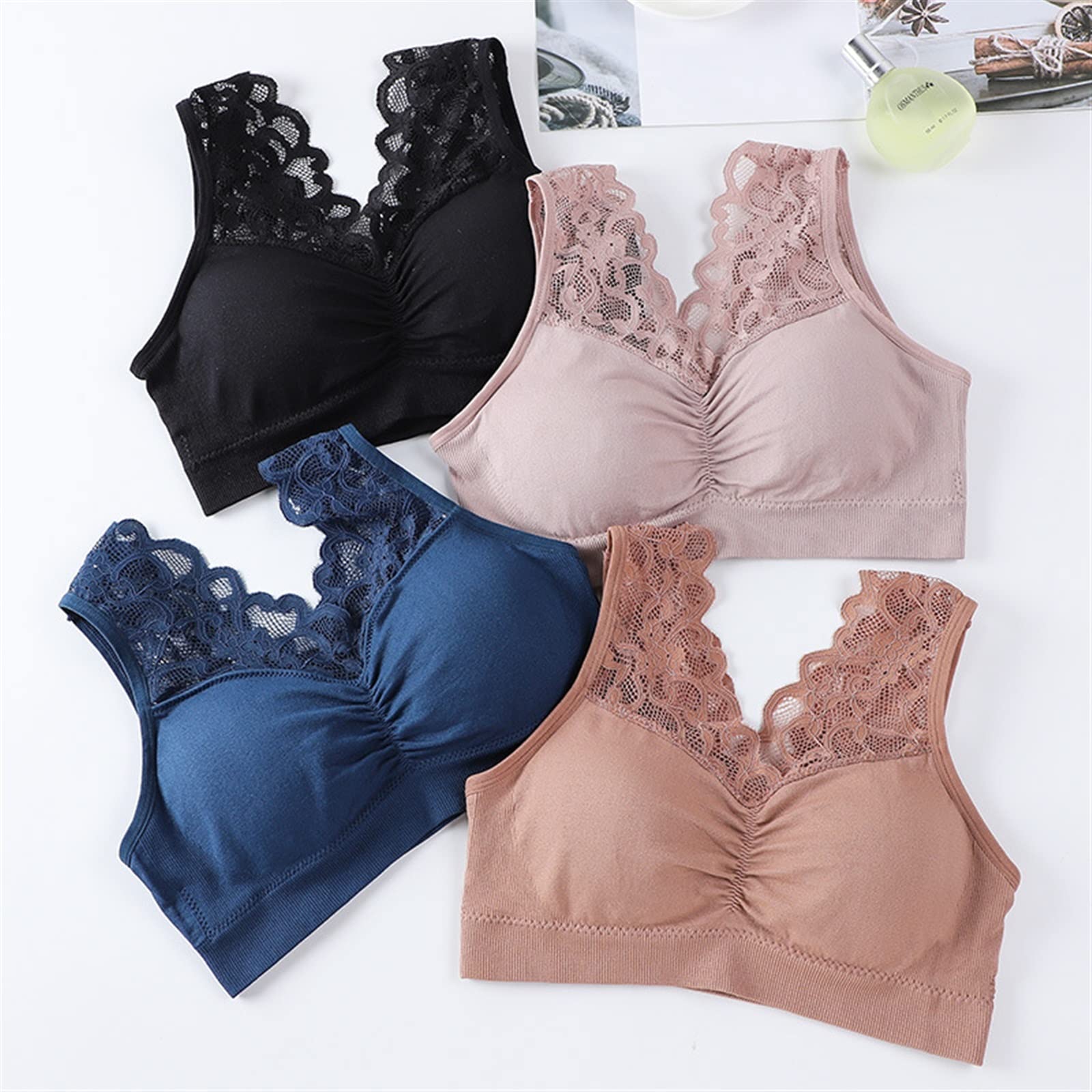 Bielizna Bezszwowa Sexy Piękne Push Up Seamless Wire Free Bras Plus Size Bras Dla Kobiet Seksowny Koronkowy Biustonosz Z Wkładką Do Kamizelki(Red_M/Medium)