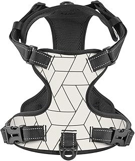 No Pull Dog Harness for X-Large Dogs Easy Walk Dog Vest Adjustable Collars Harnesses & Leashes Set Breathable Oxford Outdoor Walking Safety Reflective Strip Simple Triangular Grid Prints