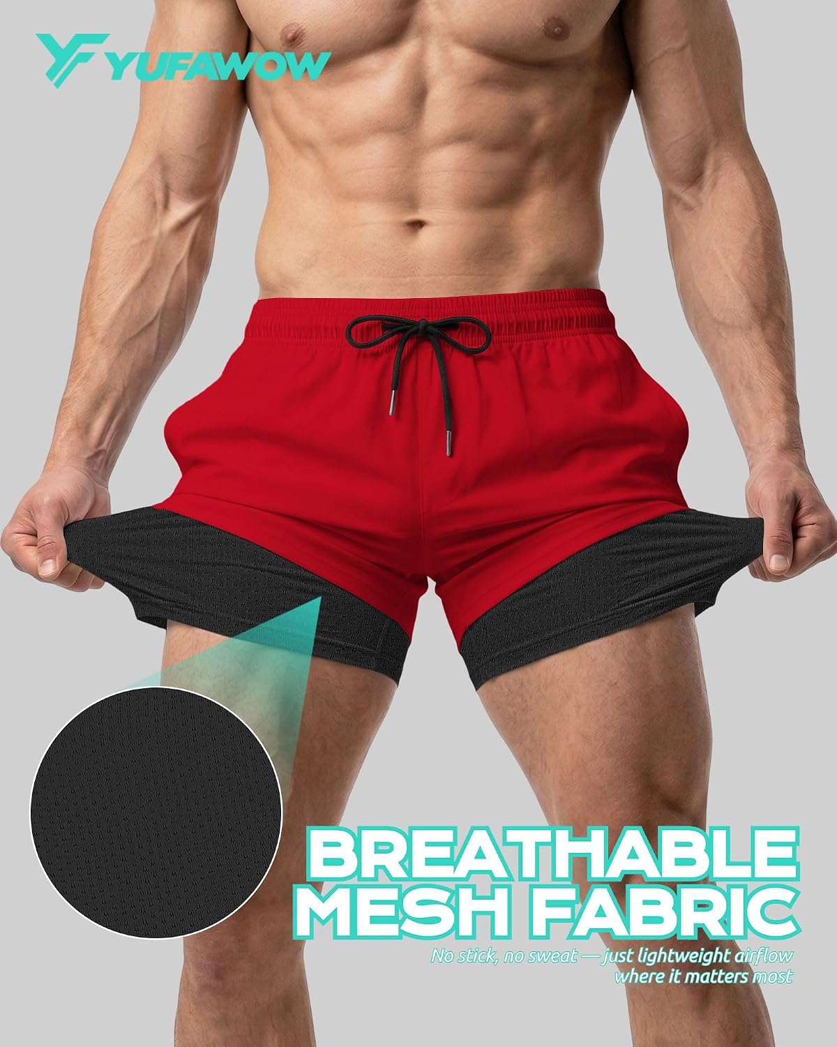 Yufawow Men Swim Trunks with Compression 7 Inches Breathable Liner Quick Dry Zipper Pockets for Board Beach Gym Running image 4