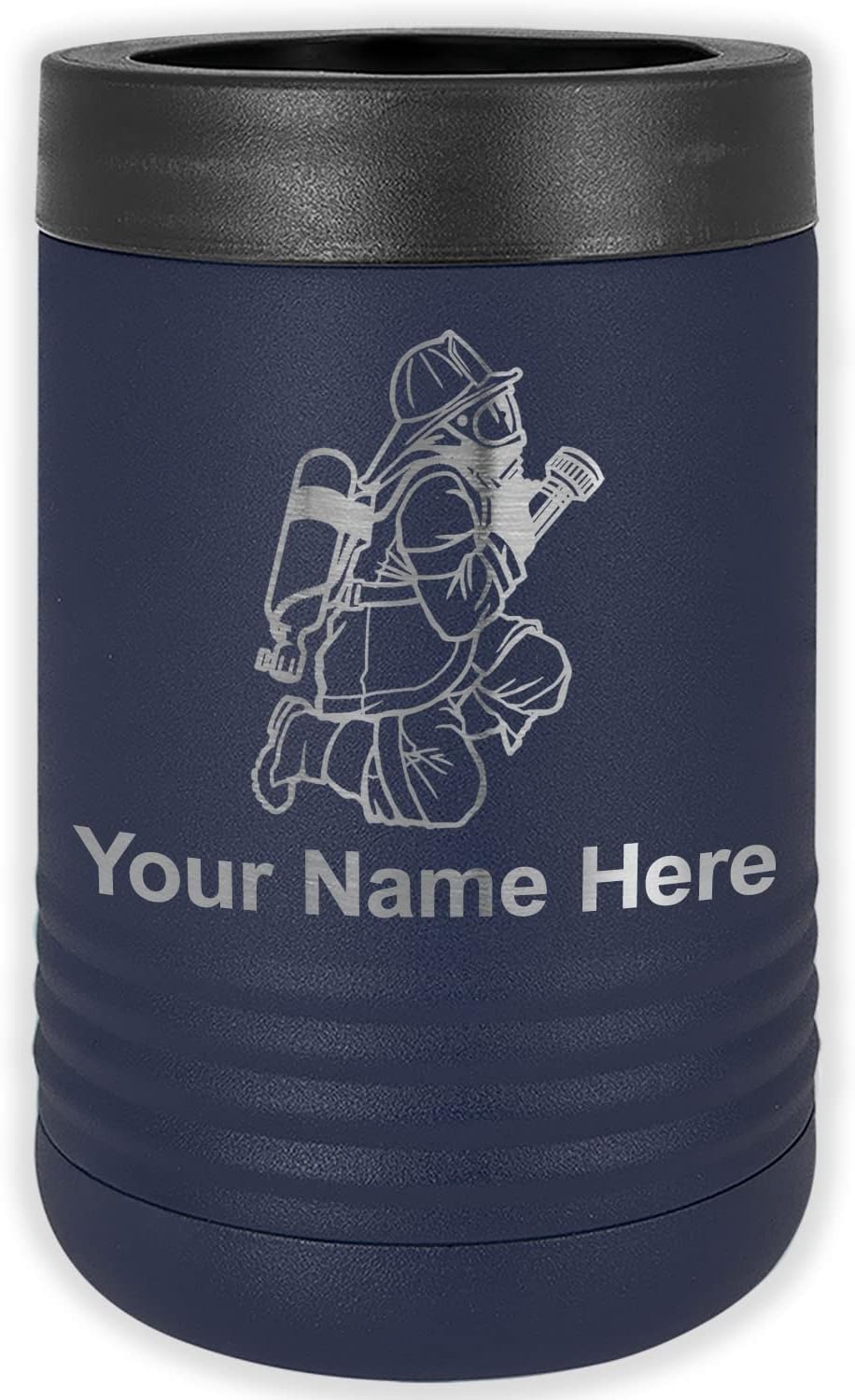 LaserGram Personalized 12 oz. Stainless Steel Can & Bottle Insulator, Fireman with Hose – Keeps Drinks Cold Longer (Maroon)