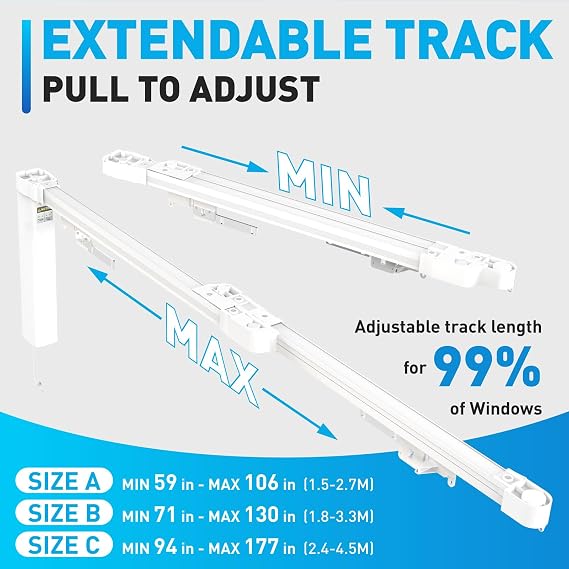 Smart Electric Curtains Track, Ceiling Curtains Track Adjustable Retractable Motorized Curtain Rod From 59 to 106 Inches, Automatic Curtain Opener, Work with Alexa/Google Home/Tuya Voice Control