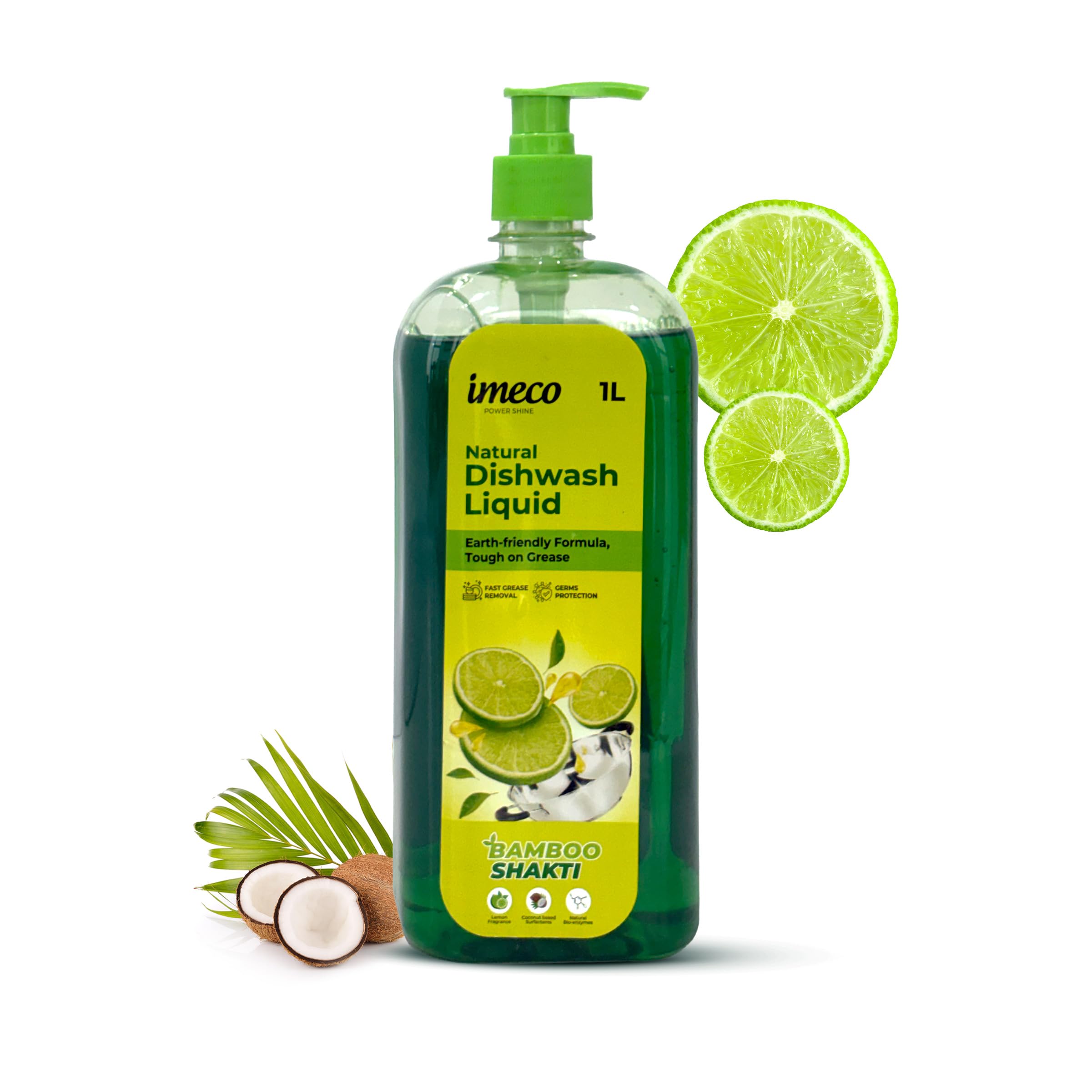 IMECO Bamboo Shakti Dishwash Liquid 1L Bottle | Lemon Freshness with Coconut-Based Surfactants & Natural Enzymes | Tough on Grease, Gentle on Hands | No Residue, Odor Removal in 1 Wash-image-5