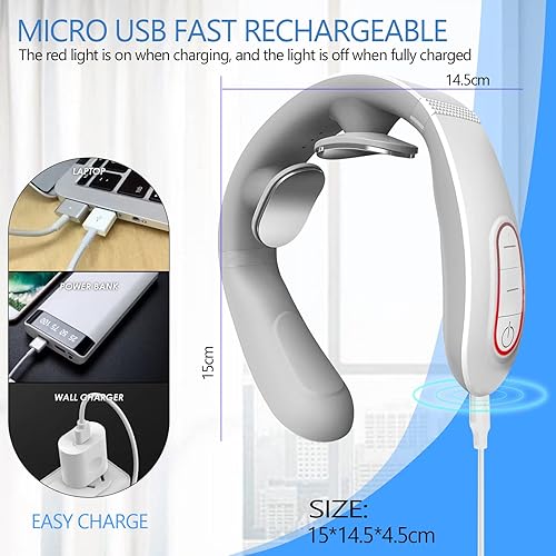 Miniatura 8 de Masajeador eléctrico de cuello de pulso con calor para aliviar el dolor, 10 modos, 15 intensidades, terapia de tejido profundo, punto de activación,