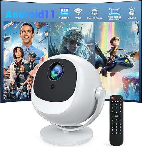 L-mix Mini 4k proyector portátil inteligente con rotación de 360, proyector wifi y bluetooth Android 13 WiFi película al aire libre proyector