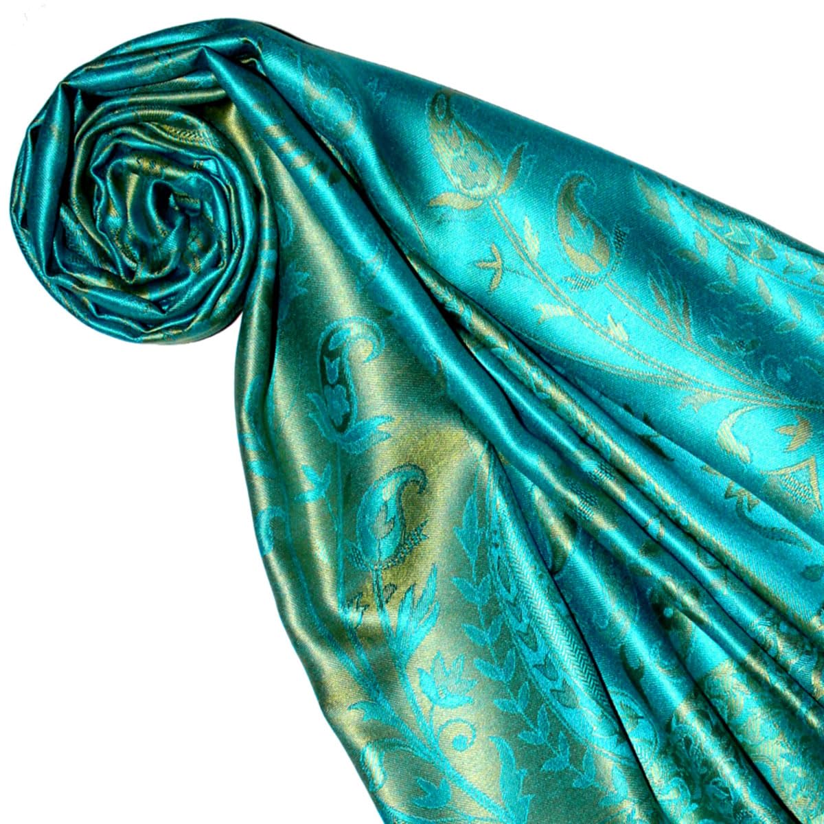 Lorenzo Cana Pashmina Damen - Schal Schaltuch jacquard gewebt 100% Seide Paisley Muster Seidenschal Seidentuch Türkis Hellgrün 78642