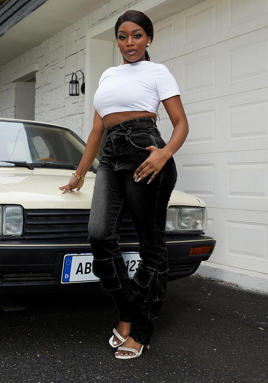 Tbahhir Denim Cargo Jeans for Women Skinny High Waisted Jean Criss Cross Stretchy Trousers Y2K Streetwear - Image 4