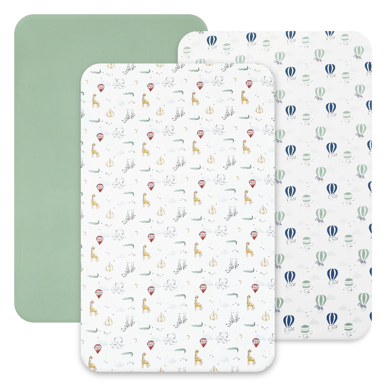 david's kids 3 Pack Mini Crib Sheets, Soft Breathable Premium Pack N Play Sheets for Baby Boys Girls Neutral, Playard and Mini Crib Mattresses, Animals