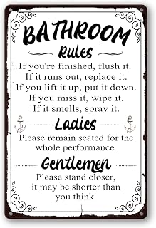 Funny Bathroom Rules Signs Metal Tin Sign, Please Flush Toilet Sign For Door, Stand Closer Its Shorter Than You Think Signs Guest Bathroom Black Wall Decor Humour Warning Sign Adult Home Decor 12×8 Inch
