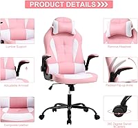 Vista 21 de Silla de oficina de piel sintética, silla de juegos de escritorio, respaldo alto, altura ajustable, silla de computadora con soporte lumbar trasero