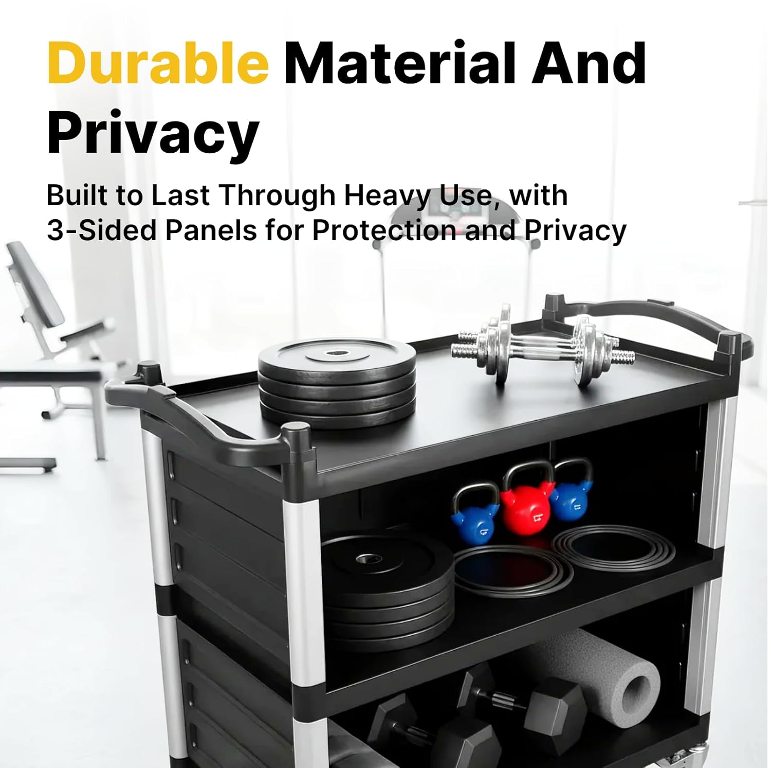 NorthSky Select Dual-Handle Utility Service Cart, 3 Shelves, 440 lb. Capacity -Black Plastic Shelves, Lockable Swivel Casters - Suitable for Hospital, Lab, Hotel, Office Transport & Organizing