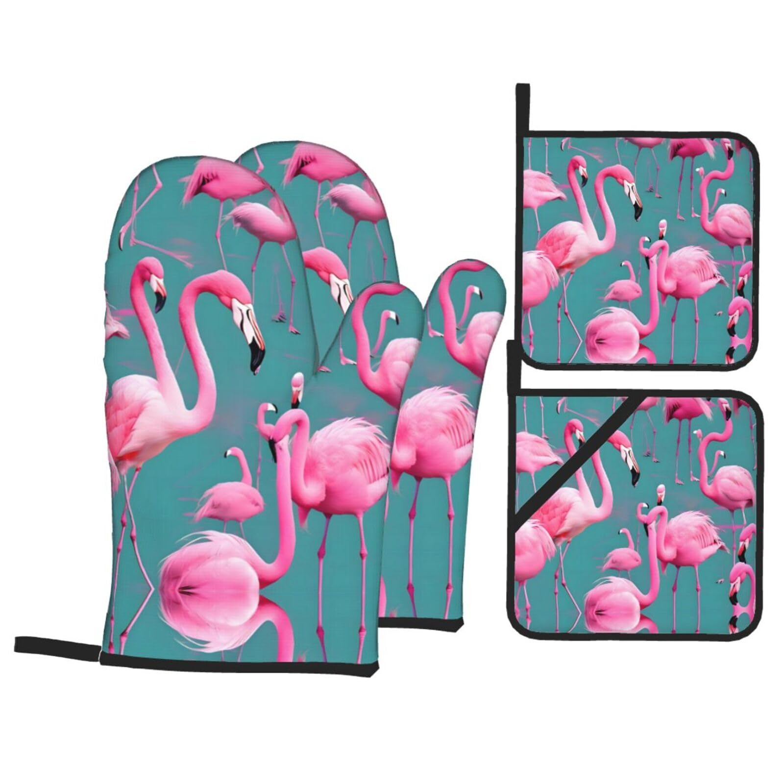 HJFCZH A flock of flamingos Prints Kitchen Covers: Waterproof Oven Layers for Safe Cooking & Easy Cleanup - 4 Piece Heat Protection Set