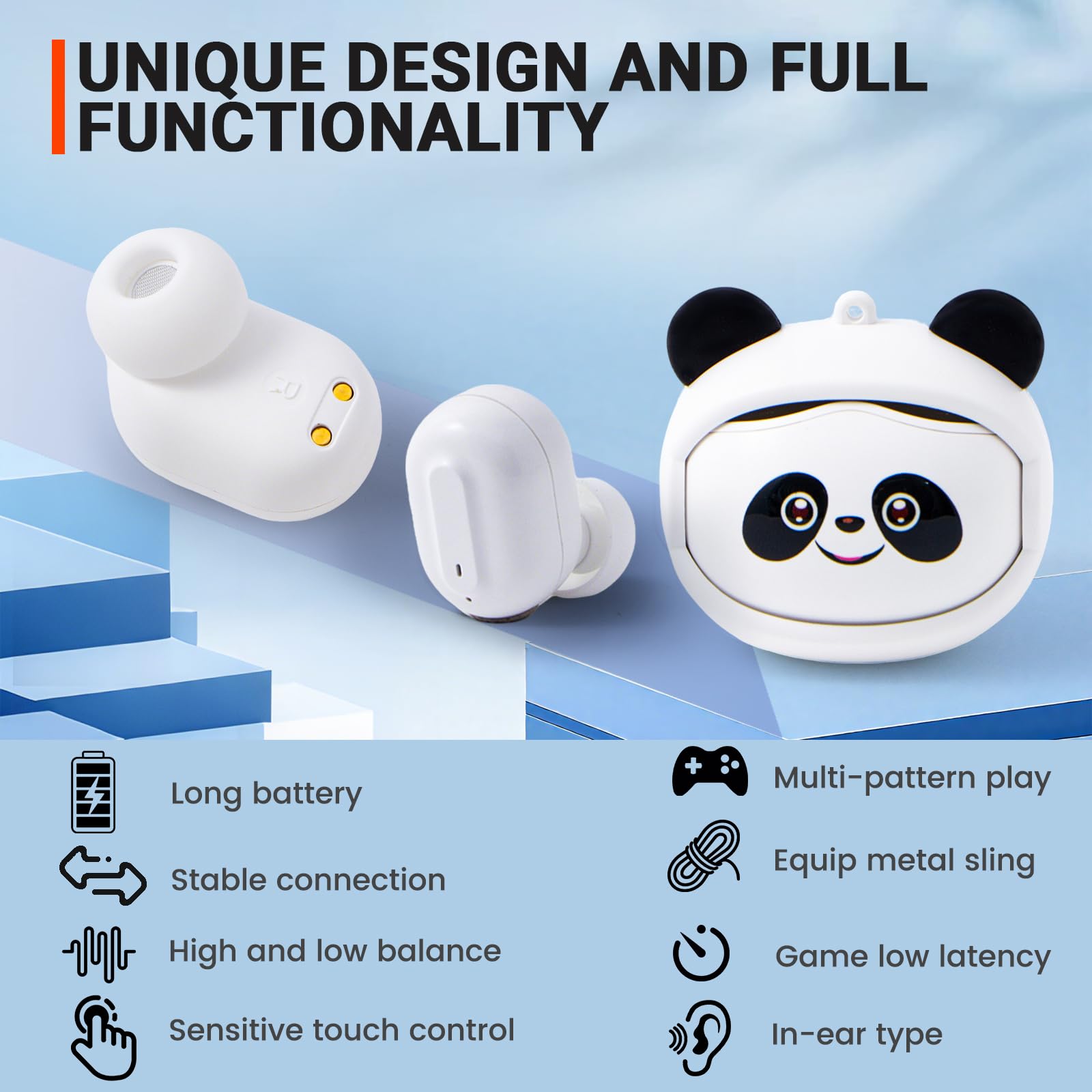 Auriculares inalámbricos para niños con funda giratoria Panda, auriculares inalámbricos Bluetooth para niños, auriculares para niños con micrófono, volumen seguro de 88 dB, auriculares